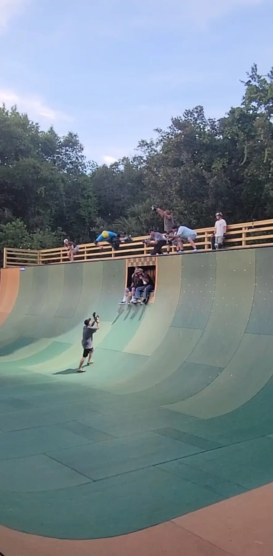 A skater riding the reopened Kona vert ramp during a 2026 session